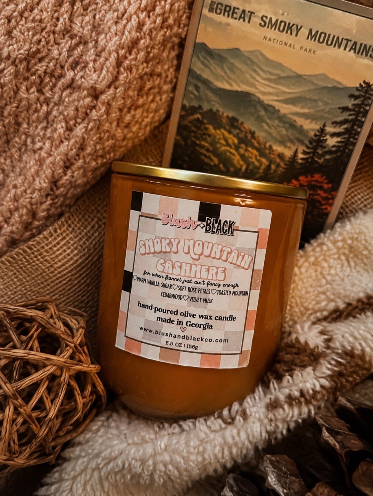 Smoky Mountain Cashmere 5.5oz Candle (7oz weight)